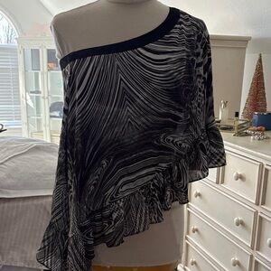 Black & White One-Shoulder Ruffle Top